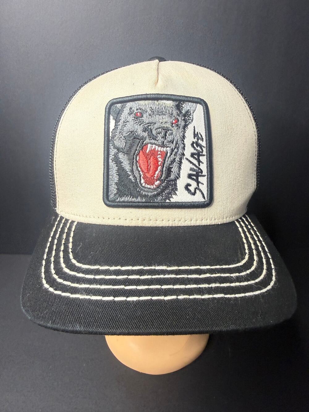 Goorin Bros Strength Panther Trucker Hat White Black SAVAGE Patch Snapback